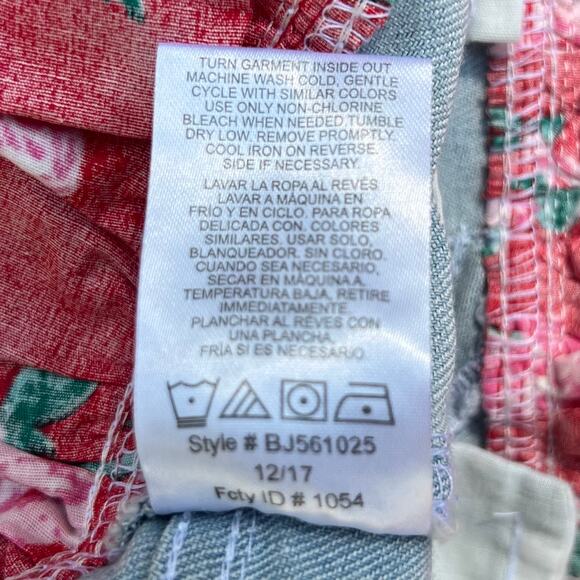 Betsey Johnson Denim Overall Dress 2T Floral Jumper Ruffle Skirt Red Rose Print - Picture 13 of 16